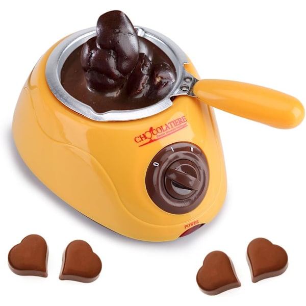 Elektrisk chokladfondue-set - chokladmaskin 220V, chokladgryta, kokare för frukt, spett, doppning, kakor, julklapp till födelsedagsfester, chokladälskare (gul)