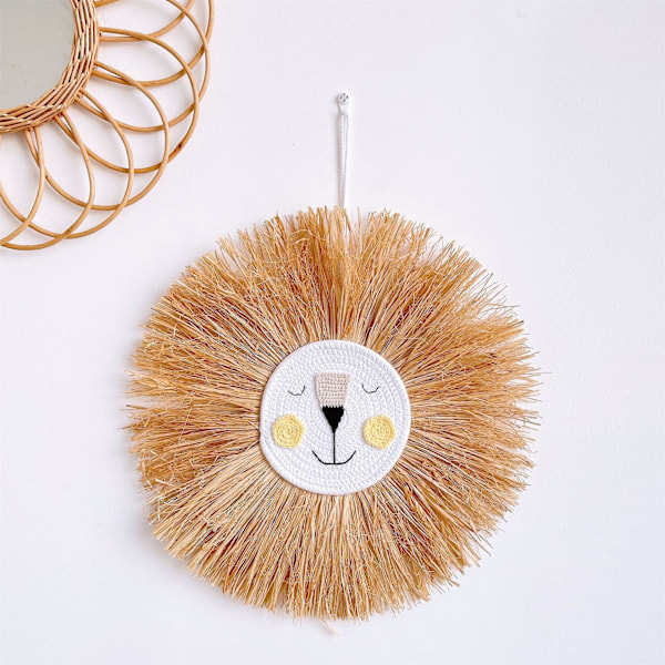 Vävda trådtecknade L-ion Tiger Macrame Tassel Huvud Vägg Hängande Dekor 19,6 tum Style 3