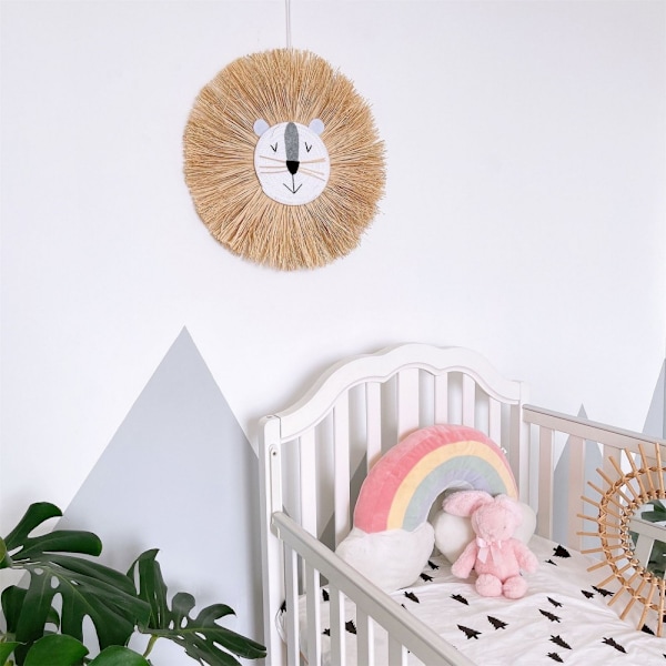 Vävda trådtecknade L-ion Tiger Macrame Tassel Huvud Vägg Hängande Dekor 19,6 tum Style 2