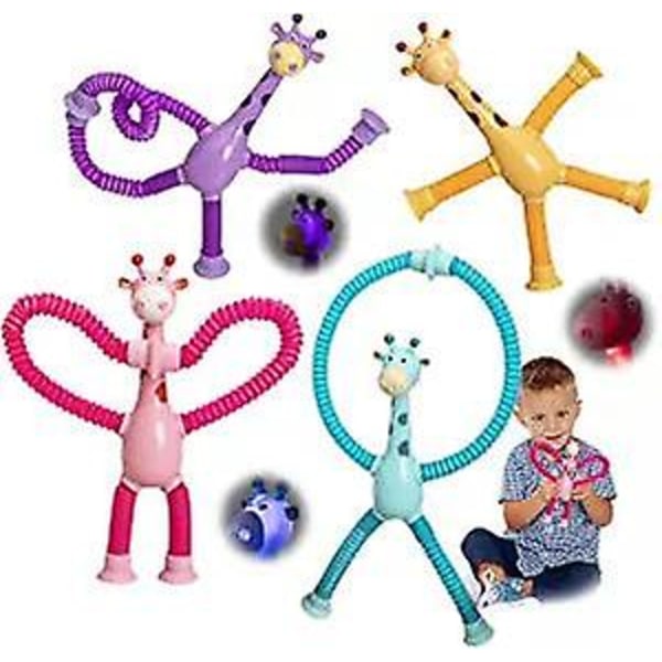 4 stk teleskopiske sugekopp giraff leker, formforandrende giraff teleskoprør tegneserie sugekopp leke - With light