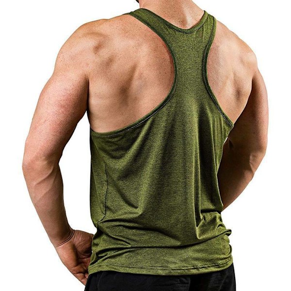 Herr Sommar Ärmlös Gym Sport Tank Top Fitness Träning Väst Armégrön Army Green 2XL