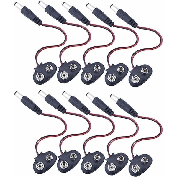 Totalt 10 st 9V batterikontaktkabelklämma med 2,1 x 5,5 mm hane DC-strömtyp T för Arduino