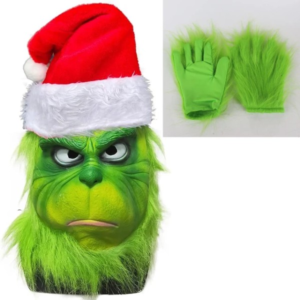 Julmask och handskar Kostym Geek Stole Halloween Cosplay Grinch and gloves