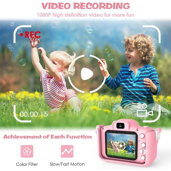 Lastenkamera, digitaalinen kamera lapsille 20 MP valokuva ja 1080P HD-video/kaksoisobjektiivi/selfie-kamera/ 8X zoom/automaattinen virta /32 Gt TF-kort mukana, vaaleanpunainen