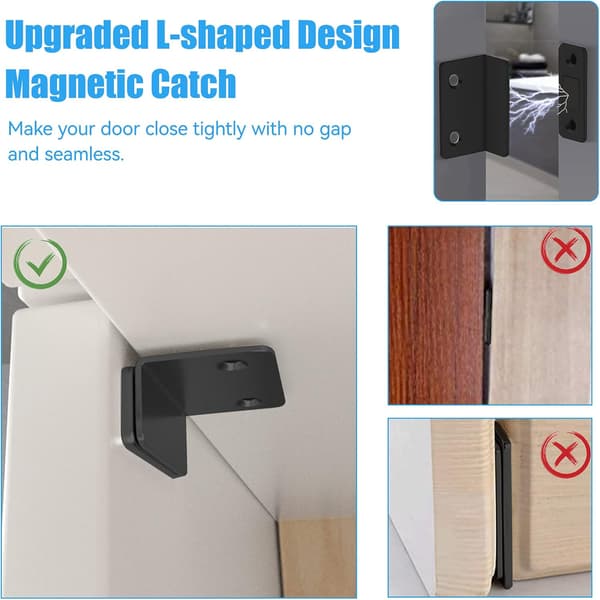 Skabsdørmagnet 6 stk Tynd magnetisk lås, Dørmagnet, Skabsmagnet (Sort)-XS1-