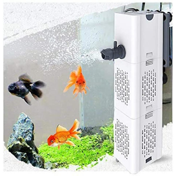 SAYTAY Ultra Stille Akvariumfilter 4-i-1 Internt, 500-1800L/H Nedsenkbar Vannpumpe Lufting Bølgemaker Vannbytte for Betta