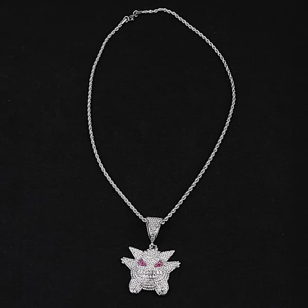 Smycken Män Rock Punk Iced Out Shiny Cz Diamant Mask Gengar Vampyr Tjurhänge Halsband
