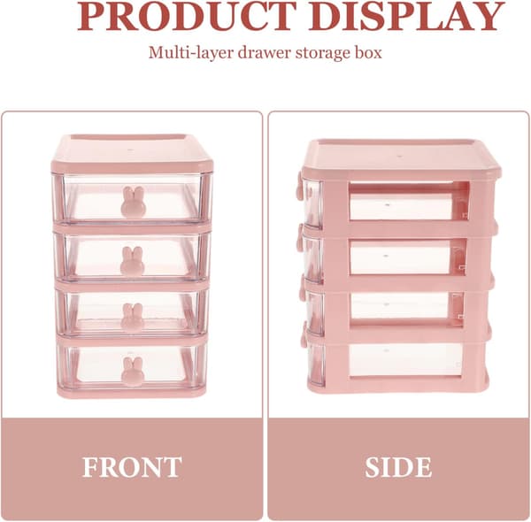 Plastic Storage Box, 21X17cm 4 Layers Multifunctional Desktop Storage Cabinet Storage Container with Drawers Mini Drawer Organizer for Home, Office-FA- Pink