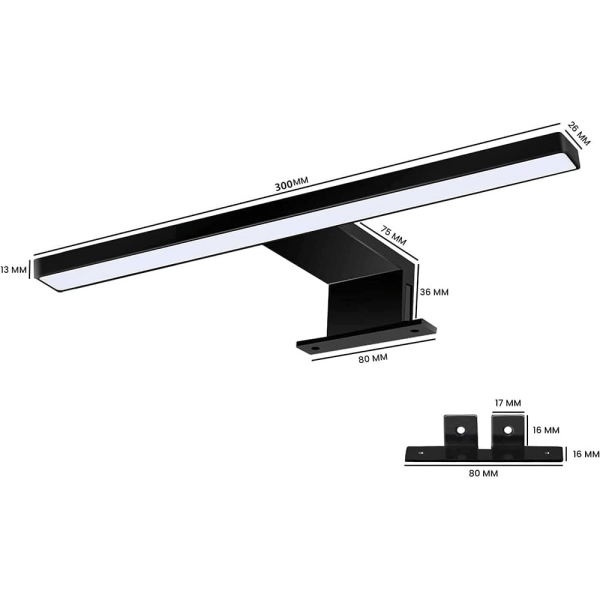 5W 30CM Musta LED-peilivalaisin, Lämmin valkoinen peiliseinä