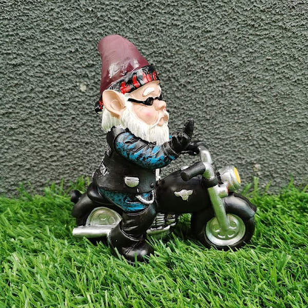 Blå trädgårdstomtar motorcykel statyer prydnader utomhus dekoration