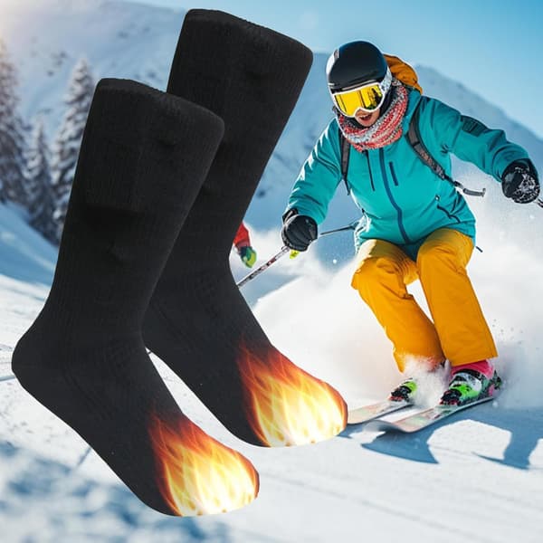 Winter Heating Socks, Double Layer for Warmth and Insulation, with Toe Heating; Black 5V Heating Socks with USB Cable-FA-