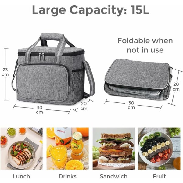 15L Isolerad Lunchväska för Män och Kvinnor, Liten Mjuk Kylare Ins