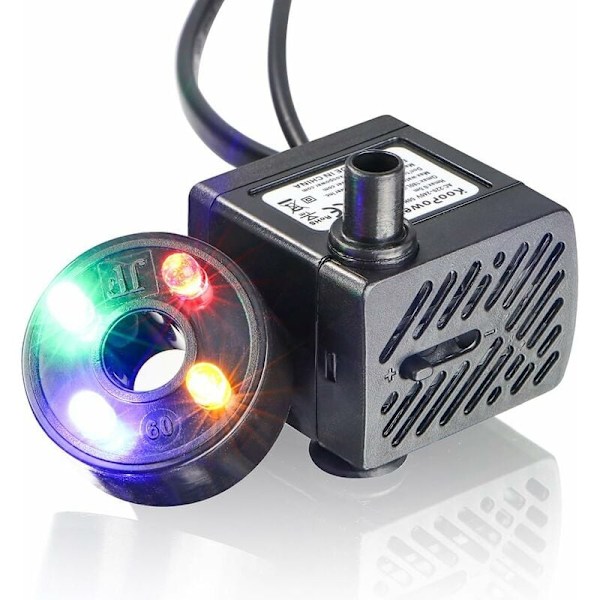 Mini vandpumpe med LED 150l/h 2W lille akvarium, have, springvand, havedam, springvand, akvariepumpe.