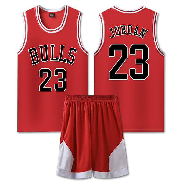 #23 Michael Jordan Baskettrøje Sæt Bulls Uniform til Børn og Voksne Rød Red 26 (140-150CM)