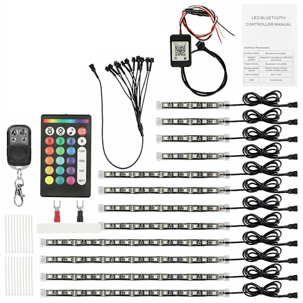 RGB Motorsykkel LED-lys Under Glow Neon Strip Bluetooth App-kontroll Kit