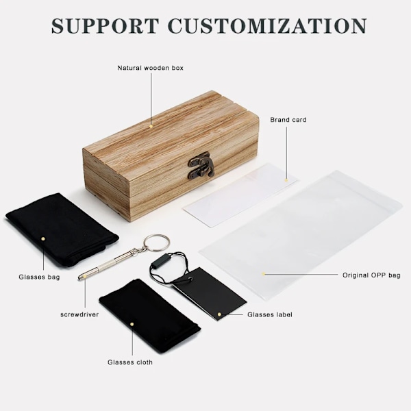 bambu polarisoidut miesten custom design aurinkolasit logo puiset aurinkolasit 2024