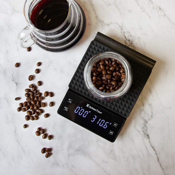 Kaffe våg med timer 3kg/0.1g Hög precision Häll över dropp espresso våg med bakgrundsbelyst LCD-skärm (batterier ingår)