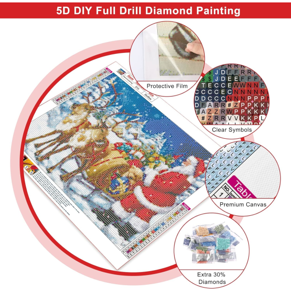5D Jul Diamantmålning Väggdekoration Tomte 40x30cm