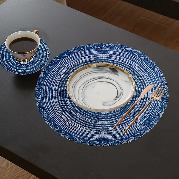Bordstabletter Set om 8, Runda Flätade Vävda Bordstabletter, 38cm