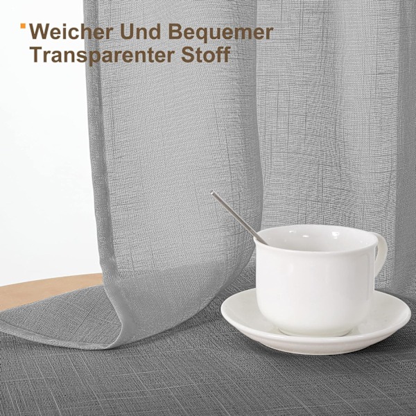KCVV Gardiner - transparenta gardiner - med öglor - 100*250 - linnegrå - 2-pack
