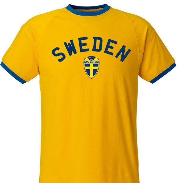 Ruotsi T-paita Sweden-painatuksella ja Ruotsin logolla Ringer-paita Keltainen S Yellow Smalll