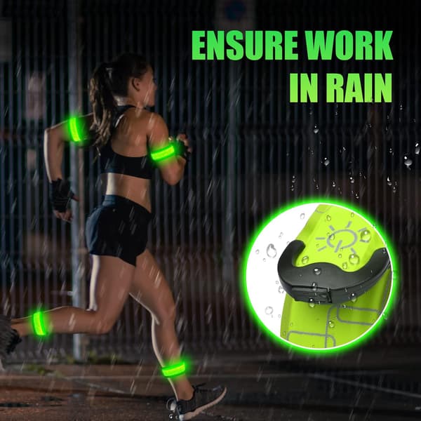 Rechargeable LED Reflective Running Armband, Reflective Armband for Night Running and Cycling, Including USB Cable, 2-Pack, Green-FA-