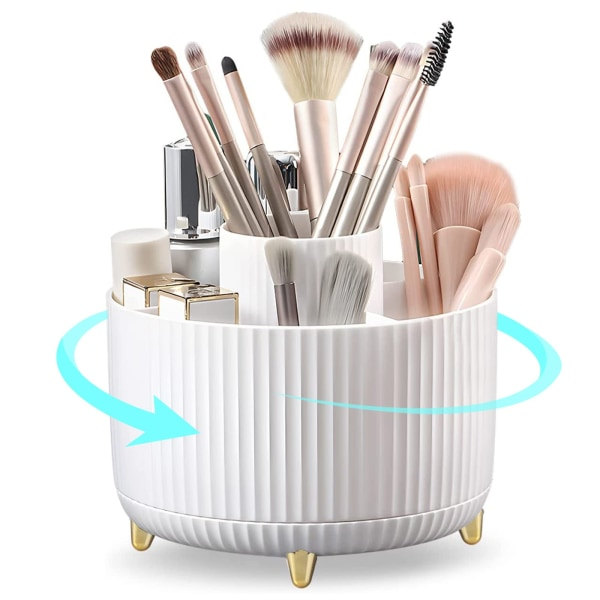 360° roterende makeup-arrangør - makeupbørsteholder med 5 rum til kosmetik, smykker til makeupbord, soveværelse, kontormaterialeopbevaring