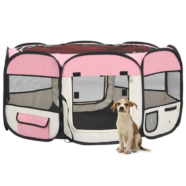 Hopfällbar hundhage med väska rosa 145x145x61 cm pink 2550
