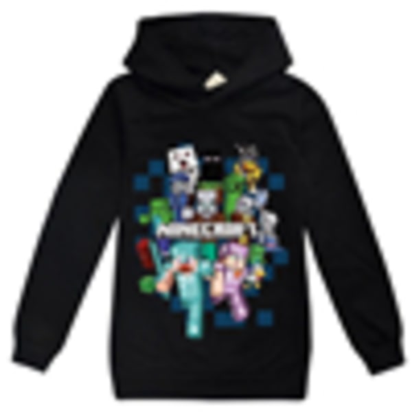 Barn Minecraft Jumper Hoodie Sweatshirt Långærmet Trøje Topper Sort 120cm black