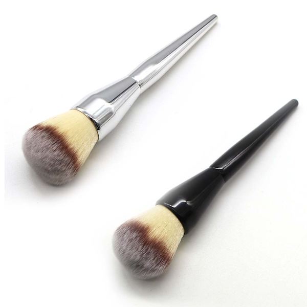 Rouge børste, Stor pudderbørste Flad buet Premium Holdbar makeupbørste Perfekt til fejlfri pudder pudderbørste 2 stk silver black