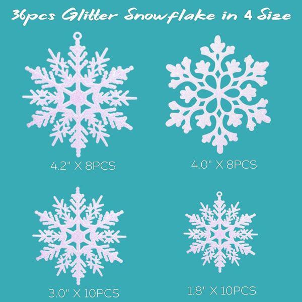 36-pack plast vita snöflingor dekorationer jul vinter dek