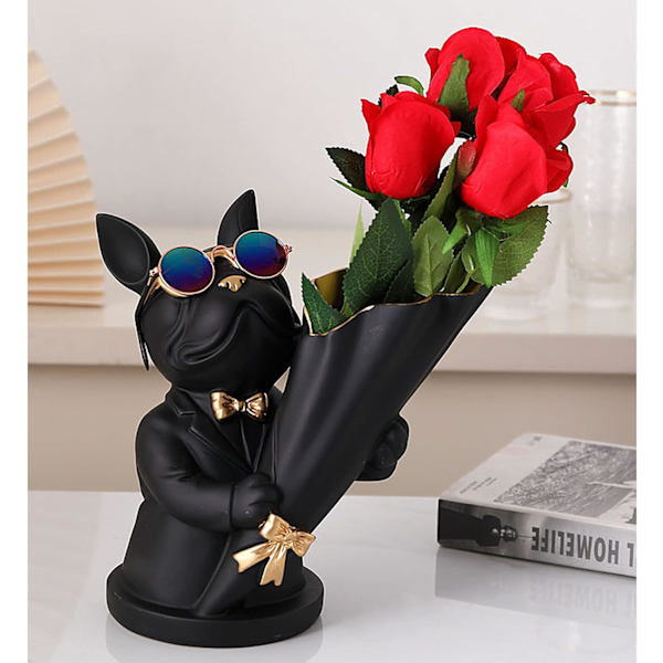 Fransk Bulldog Figur med Bakke i Rustfrit Stål, Borddekoration