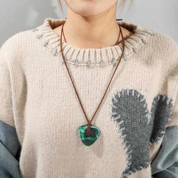 Resin Coraline Sten Halsband Kedja Hänge Grönt Sten Halsband