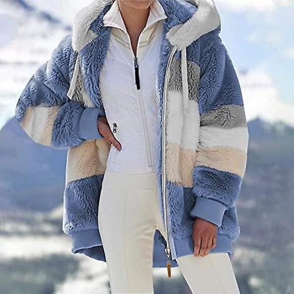 Dame Vinter Fuzzy Fleece Jakke Med Lynlås Lomme Løstsiddende Jakke Dame S Tøj Teddy Fleece Jakke Langærmet Vinterjakke Yderbeklædning Streetwear X02 Blå XL X02 Blue