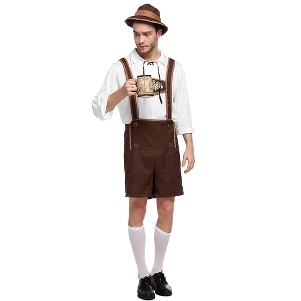Oktoberfest-juhlapuvut miehille, saksalainen baijerilainen oluttyöläinen, nahkahousut, perinteinen naamiaisasu, M