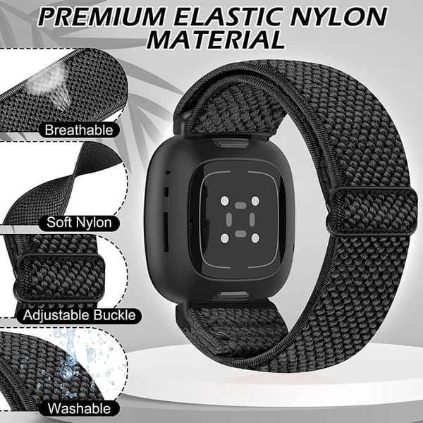 Elastiskt nylonband kompatibelt med Fitbit Versa 4/Fitbit Versa 3/Fitbit Sense/Sense 2, mjuk ögla justerbart sportrep