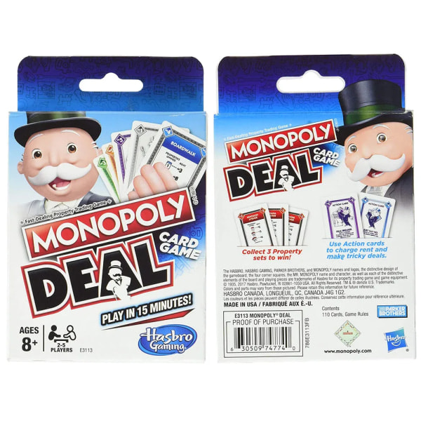 Hasbro Monopoly Deal Blå låda Engelsk version Kortspel Familjekul Underhållning Brädspel Roliga pokerspelkort Barnleksak Ljusgrå Light Grey