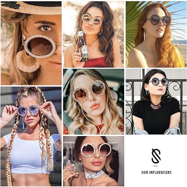 Skinnende Oversize Runde Rhinestone Solbriller Festival Gem