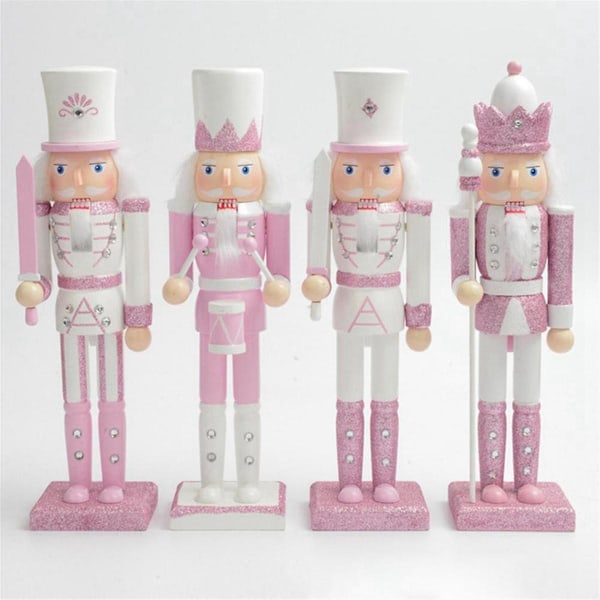 30 cm rosa trä nötknäppare figurin vitt hår strass inlagd docka nötknäppare docka leksak Orname Pink