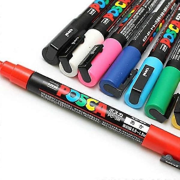 Uni Posca PC-3M Fin Spidsmarkør 0,9-1,3 mm Vandbaseret 24 Farver Kunstmarkører-FA- black