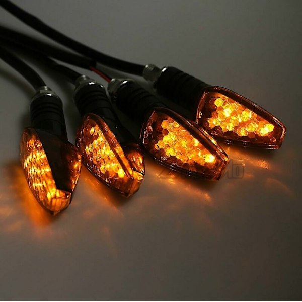 4 stk/sett Universal Motorsykkel LED Blinklys Lang Kort Bl