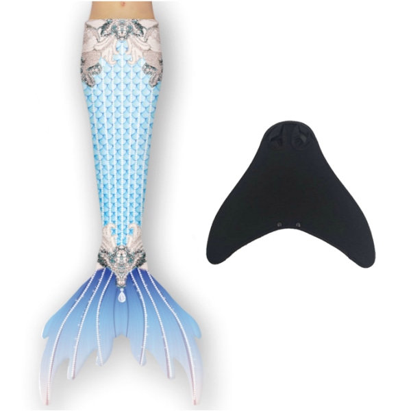 Pige Mermaid Tail med Monofin lyseblå 110 light blue