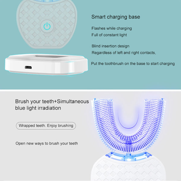 U-formet elektrisk tannbørste 360° Hvit Automatisk tannbørste