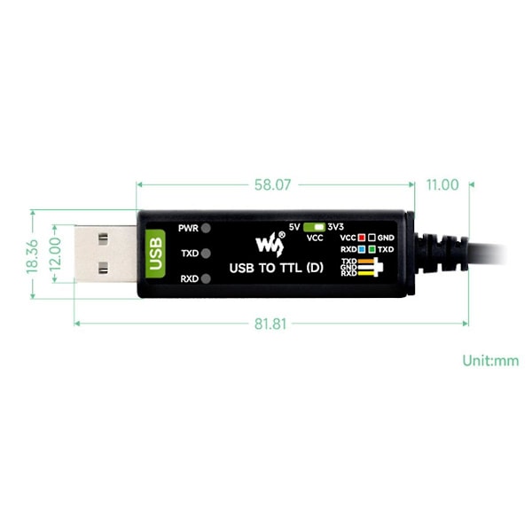 Teollinen USB-TTL (D) sarjamoduulikäyttökaapeli FT232RNL 300bps-3Mbps 5 sarjaportin vianmääritykseen Black