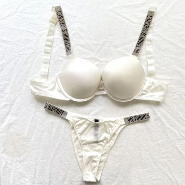 Sexiga Underkläder Komfort Kvinnor Set Push Up BH Victoria's Secret Underkläder Set Kvinnlig Underkläder Vetement Femme Vit White White 75C