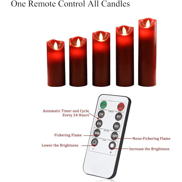 Batteriljus, 5,5\"/6\"/6,5\"/7\"/8\"Set med 5 Real Wax Not