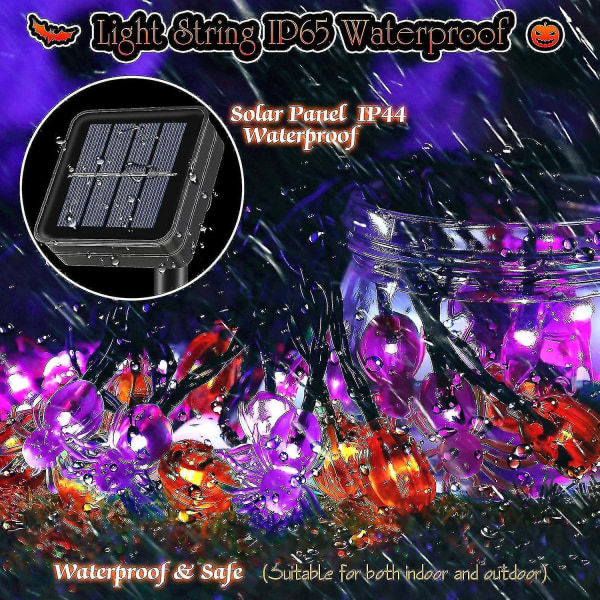 Halloween Solcellslampor Utomhus, 8 Lägen 26ft 40 Led Pumpa Fladdermus