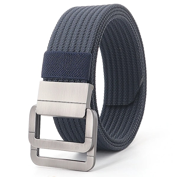 110-170 cm Længde Punk Canvas Bælte Nyt Herre Dame Jeans Dekorativ Dobbel Ring Metal Spænde Bælte Mode Gade Stil Vild Midjebånd Blå blue 110cm