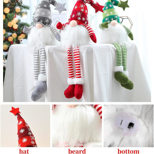 Tomte Dekoration, Lysende Tomte, Tomte Plyschdocka, LED Miniatyrfigurer Sæt af 3 til Soveværelse Pejs