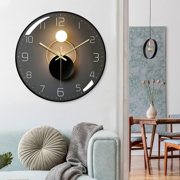 Moderne lydløs vægur, 30 cm diameter kvarts (sort)-FA7-